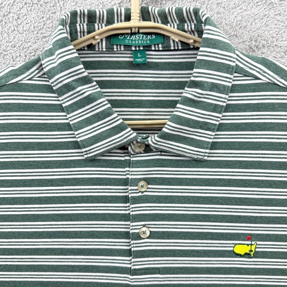 Masters Classics Polo Shirt Mens Large Green White Stripe Augusta National Golf